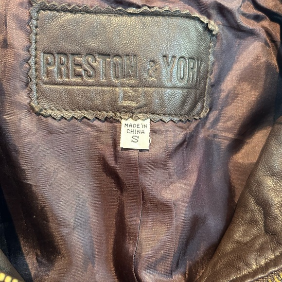 Preston & York Sz S Belted Brown Leather Biker Vest Jacket Gold hardware Zip - Picture 3 of 15